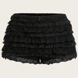 Black Lace Ruffle Shorts